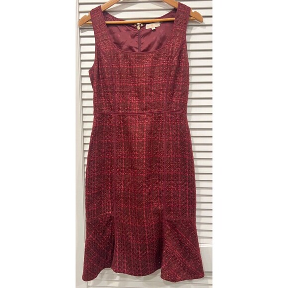 Tory Burch Drew Dark Plum Multicolor Sleeveless Tweed Dress Size 4 - Picture 4 of 13